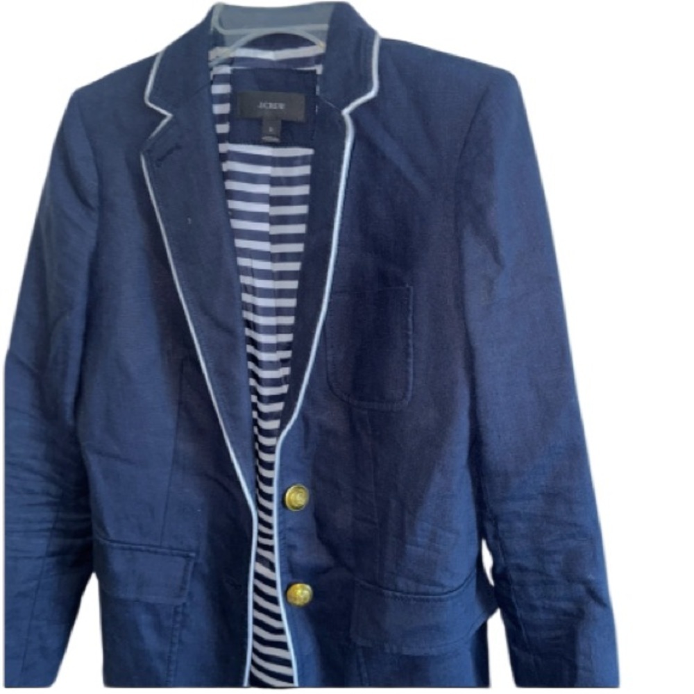 J. Crew Rhodes Navy Blue Blazer 100% Linen Nautical Crest Gold Buttons Size 2 - Picture 14 of 14